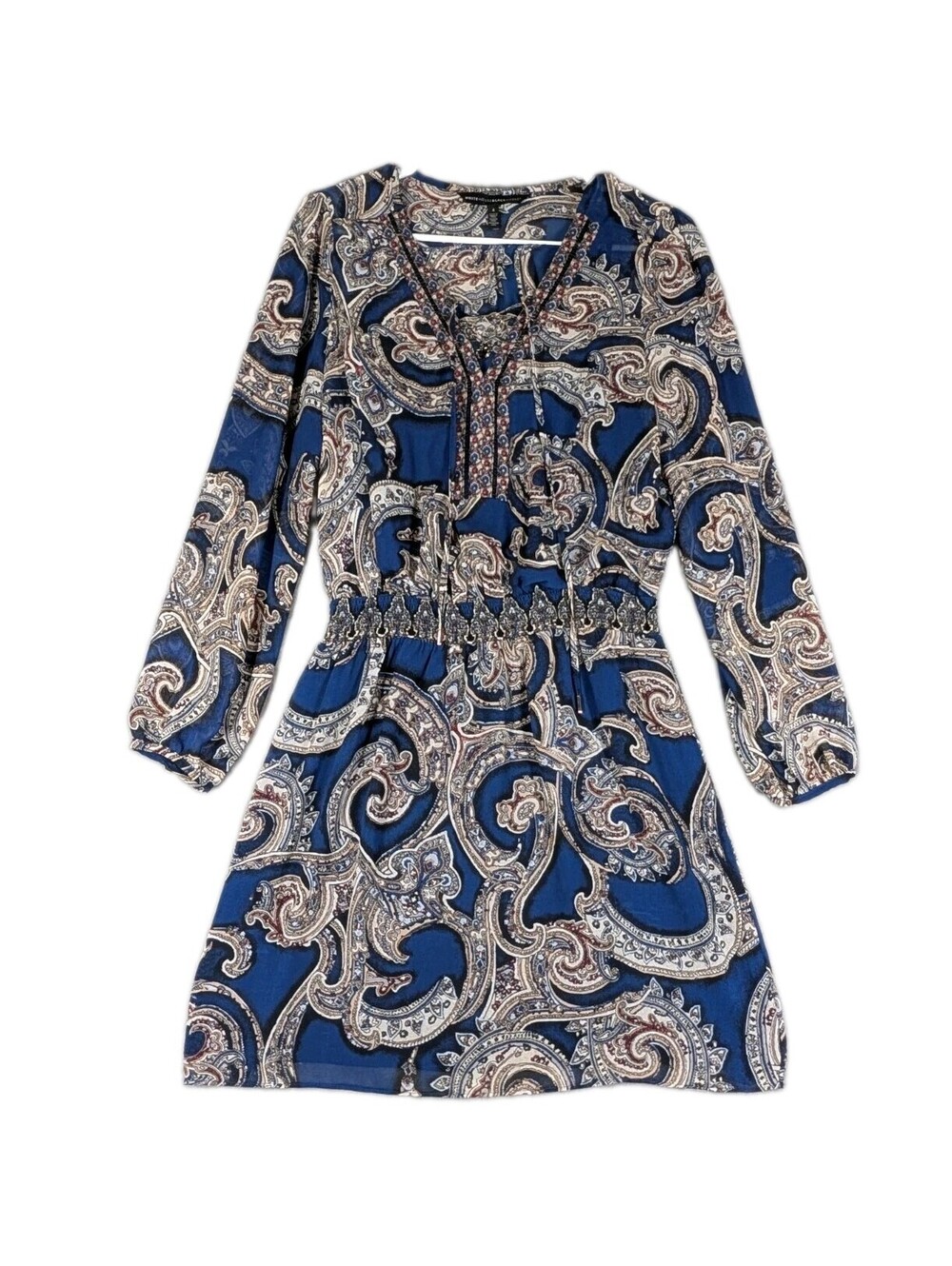 White House Black Market Womens 4 Blue Paisley Boho Peasant Mini Dress Sheer